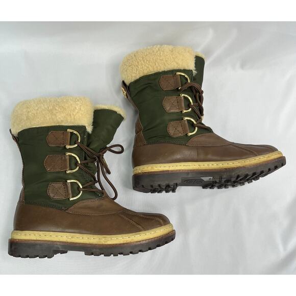 TORY BURCH DUCK NYLON/LEATHER LACE UP BOOTS - Picture 6 of 10